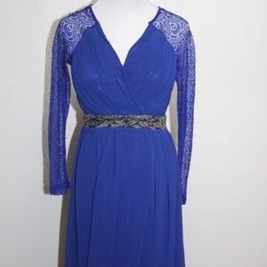 Blue lace long sleeve maxi evening formal dress